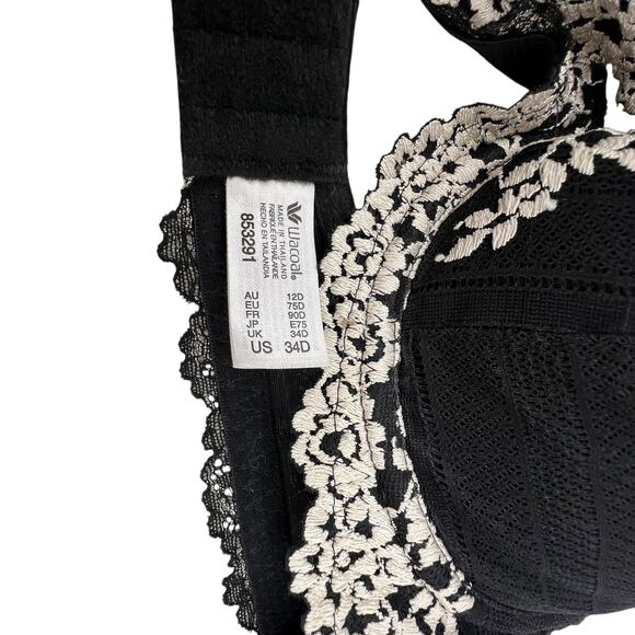 Wacoal Bra Size 34D Black Floral Adjustable Lace Underwire - Picture 8 of 8